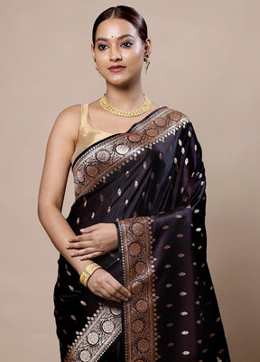 Wine Banarasi Silk Saree With Blouse Piece