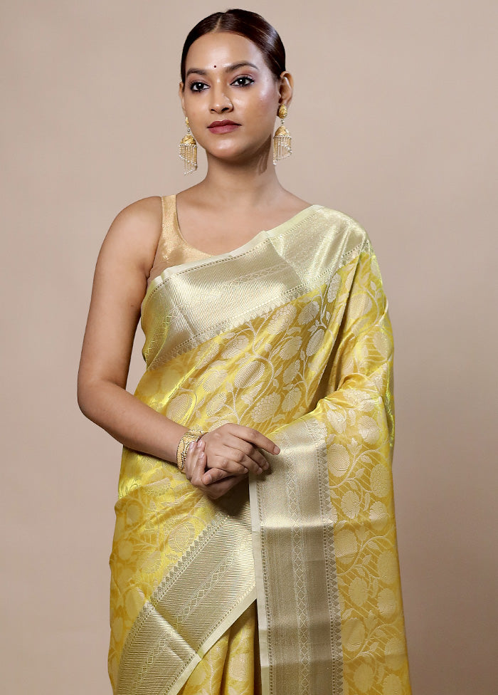 Yellow Tissue Silk Saree With Blouse Piece