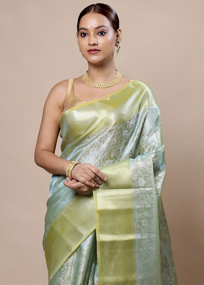 Blue Tissue Silk Saree With Blouse Piece