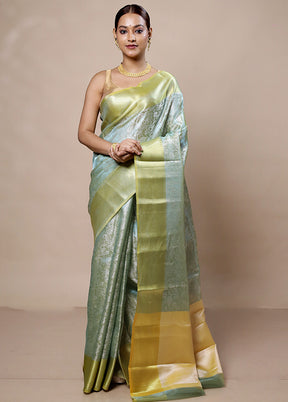 Blue Tissue Silk Saree With Blouse Piece