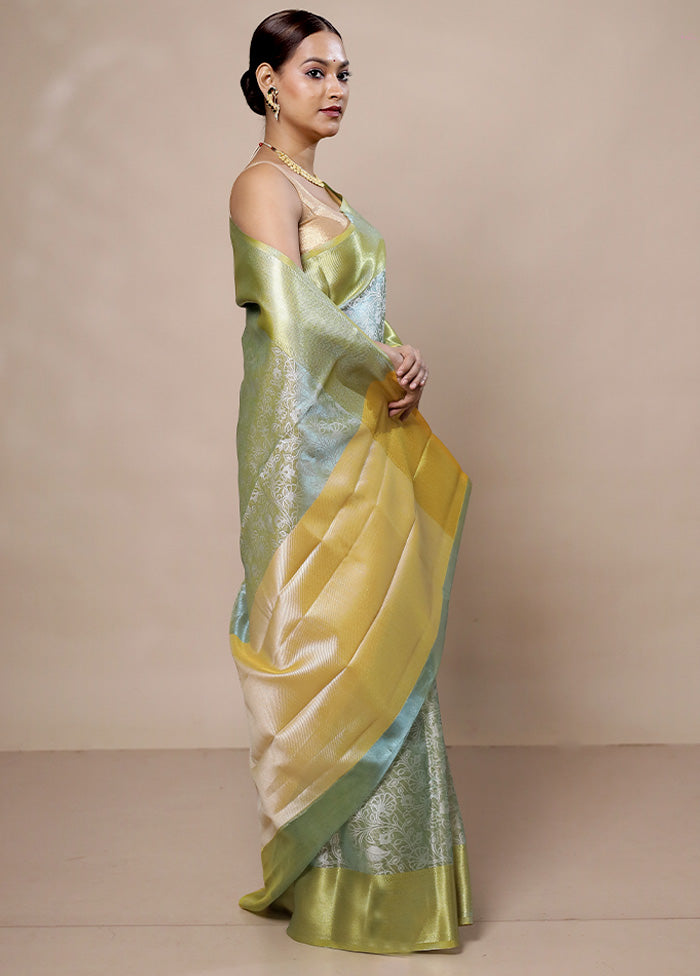 Blue Tissue Silk Saree With Blouse Piece