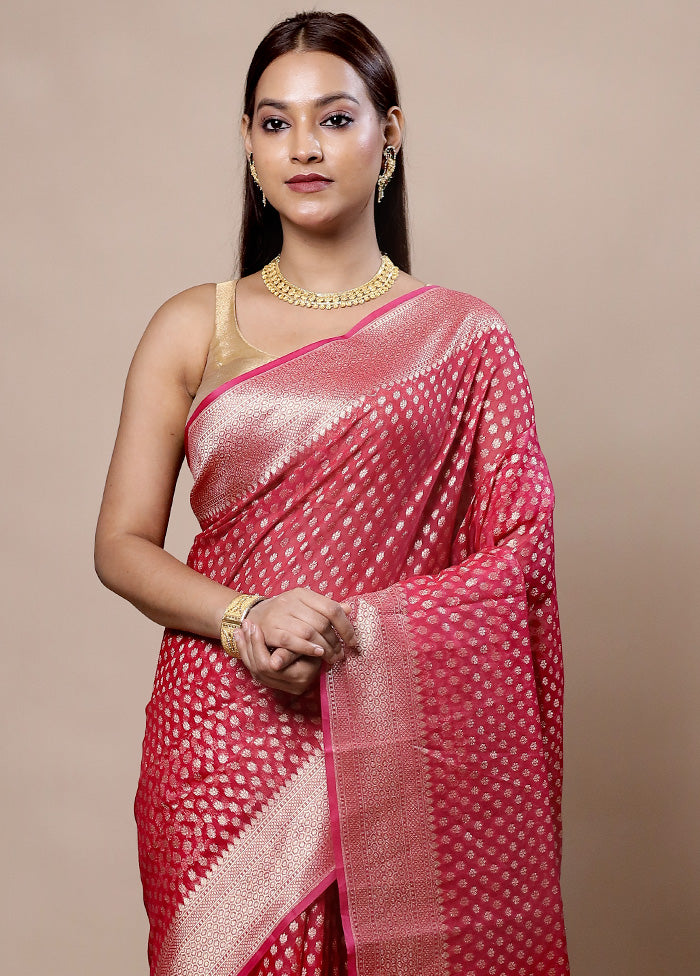 Pink Kora Silk Saree With Blouse Piece