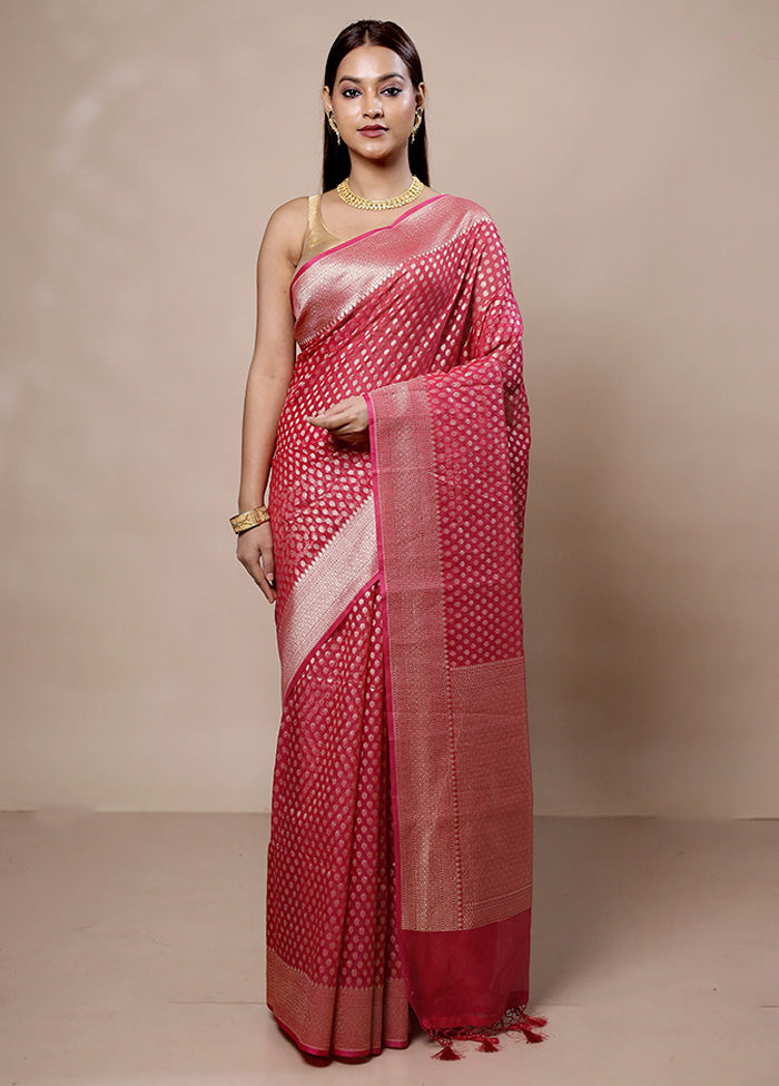 Pink Kora Silk Saree With Blouse Piece