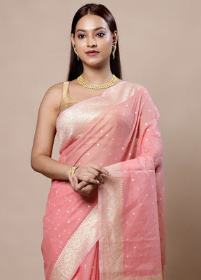 Pink Kora Silk Saree With Blouse Piece