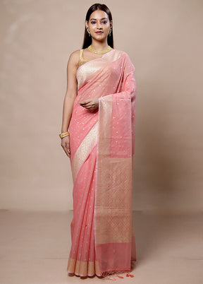 Pink Kora Silk Saree With Blouse Piece