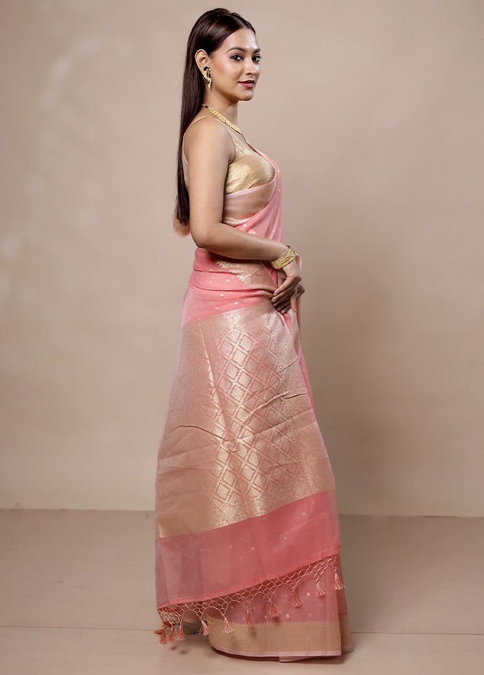 Pink Kora Silk Saree With Blouse Piece