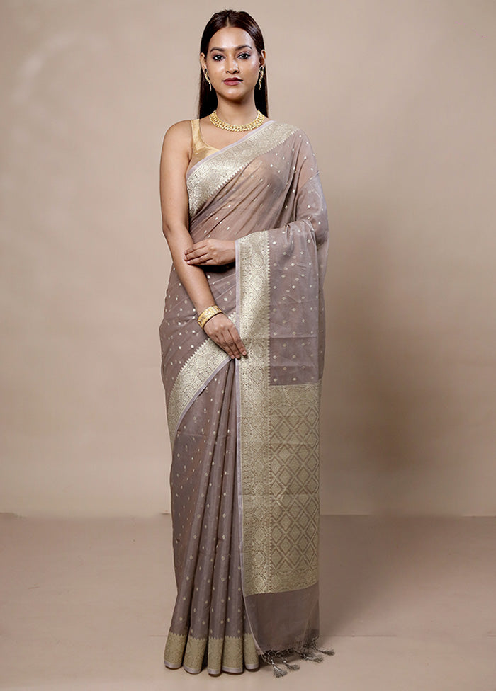 Grey Kora Silk Saree With Blouse Piece