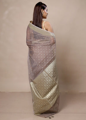 Grey Kora Silk Saree With Blouse Piece