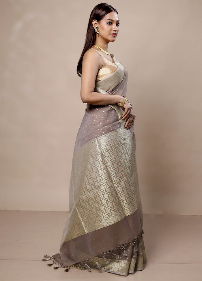 Grey Kora Silk Saree With Blouse Piece