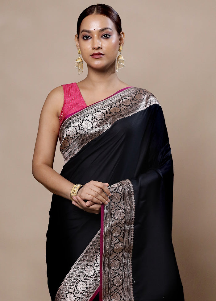 Black Katan Silk Saree With Blouse Piece