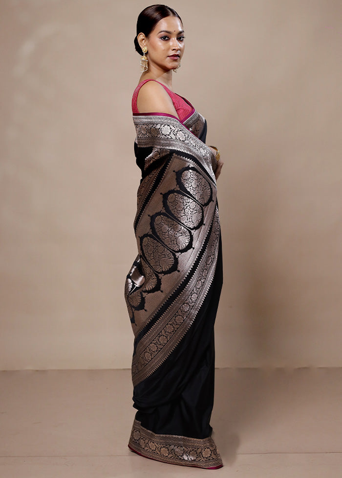 Black Katan Silk Saree With Blouse Piece