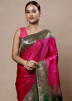 Pink Banarasi Silk Saree With Blouse Piece