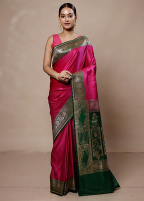 Pink Banarasi Silk Saree With Blouse Piece