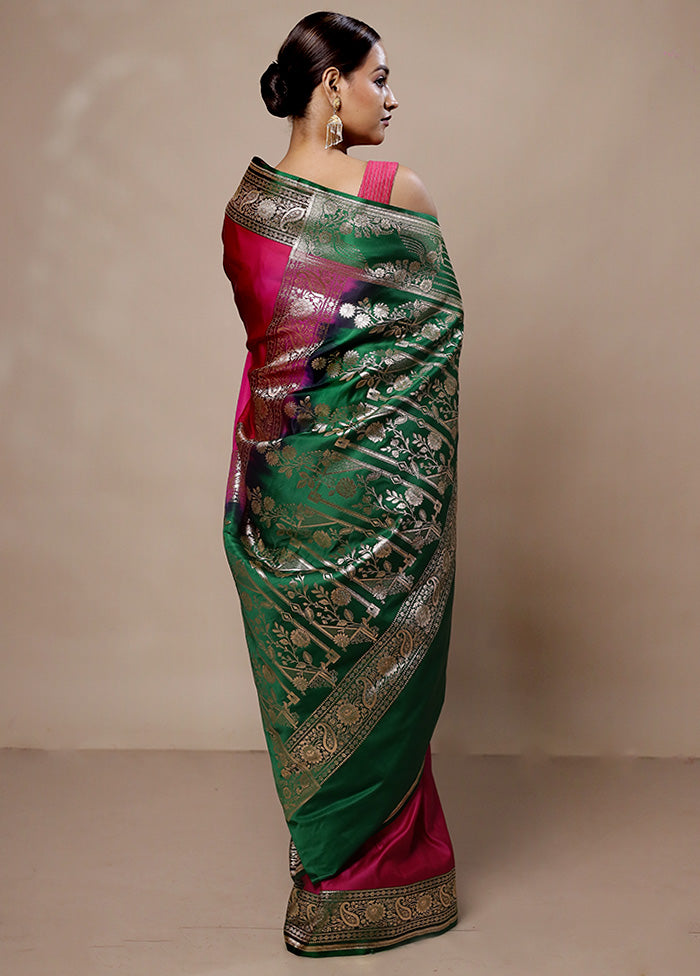 Pink Banarasi Silk Saree With Blouse Piece