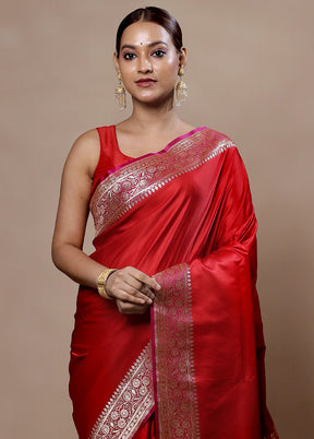 Red Banarasi Silk Saree With Blouse Piece