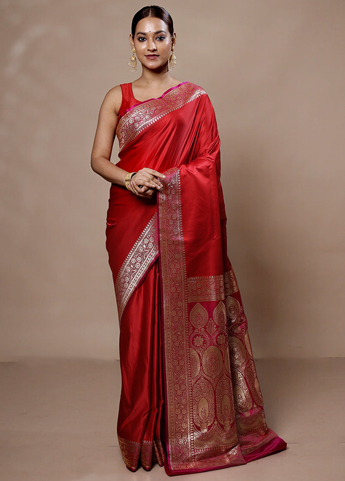 Red Banarasi Silk Saree With Blouse Piece