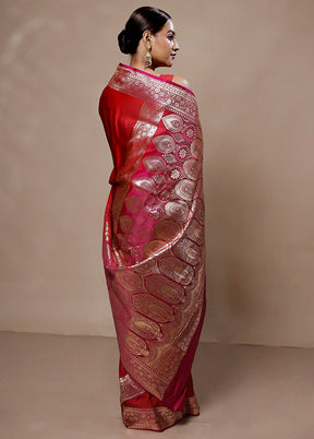 Red Banarasi Silk Saree With Blouse Piece