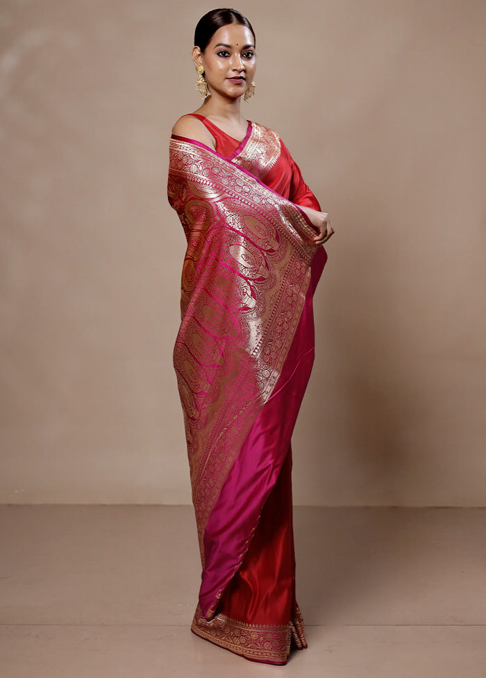 Red Banarasi Silk Saree With Blouse Piece