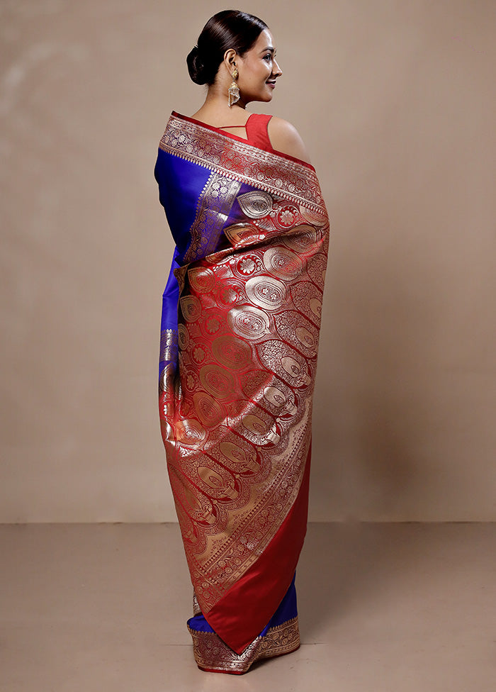 Blue Banarasi Silk Saree With Blouse Piece