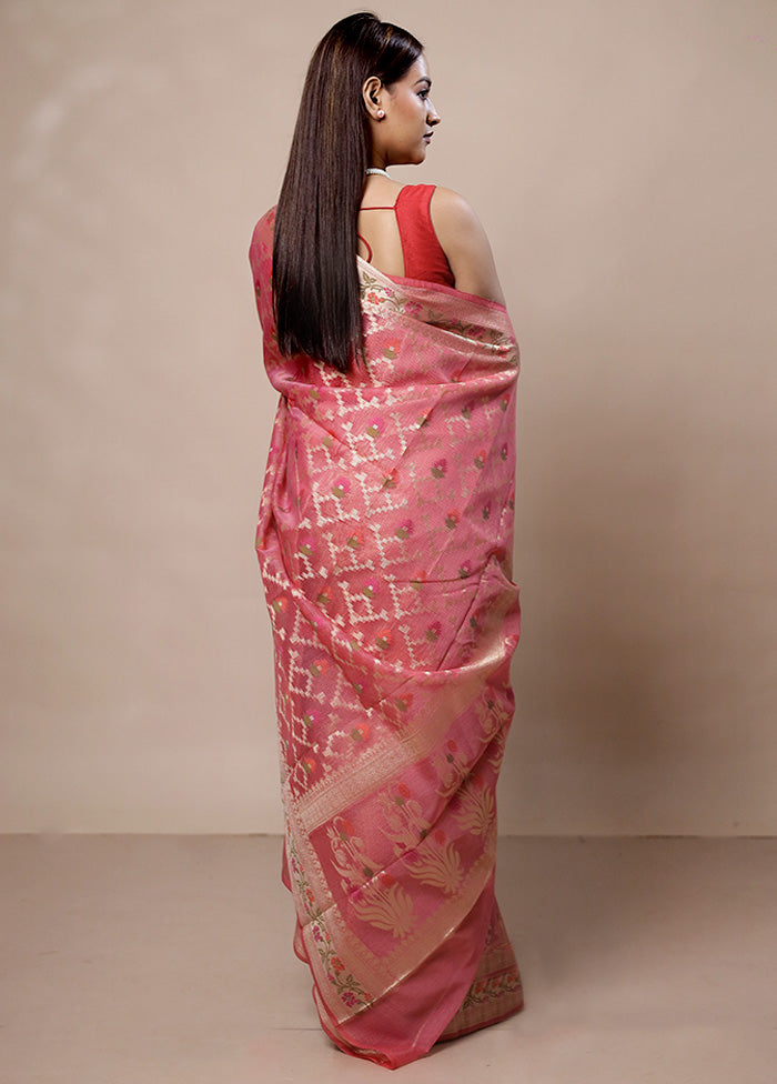 Pink Kora Silk Saree With Blouse Piece