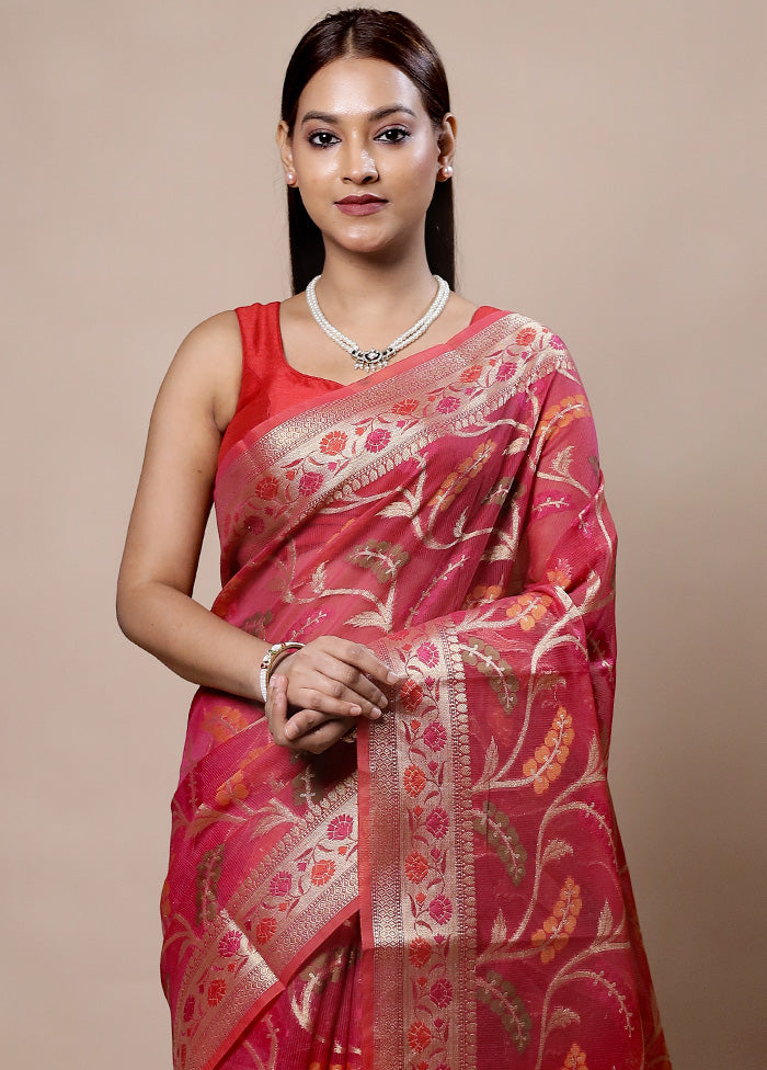 Pink Kora Silk Saree With Blouse Piece