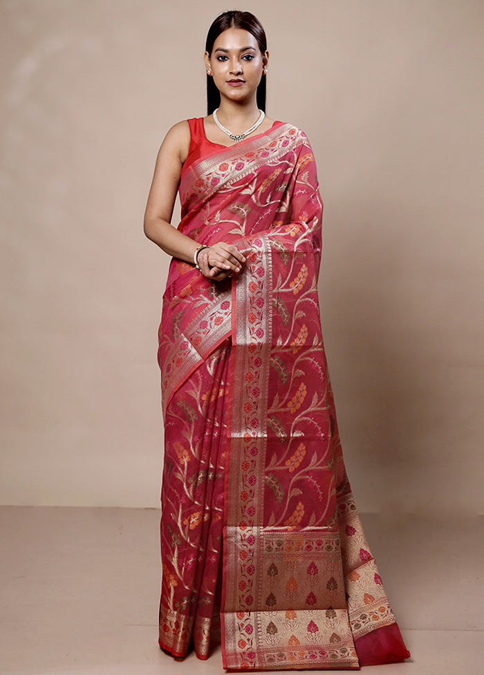 Pink Kora Silk Saree With Blouse Piece