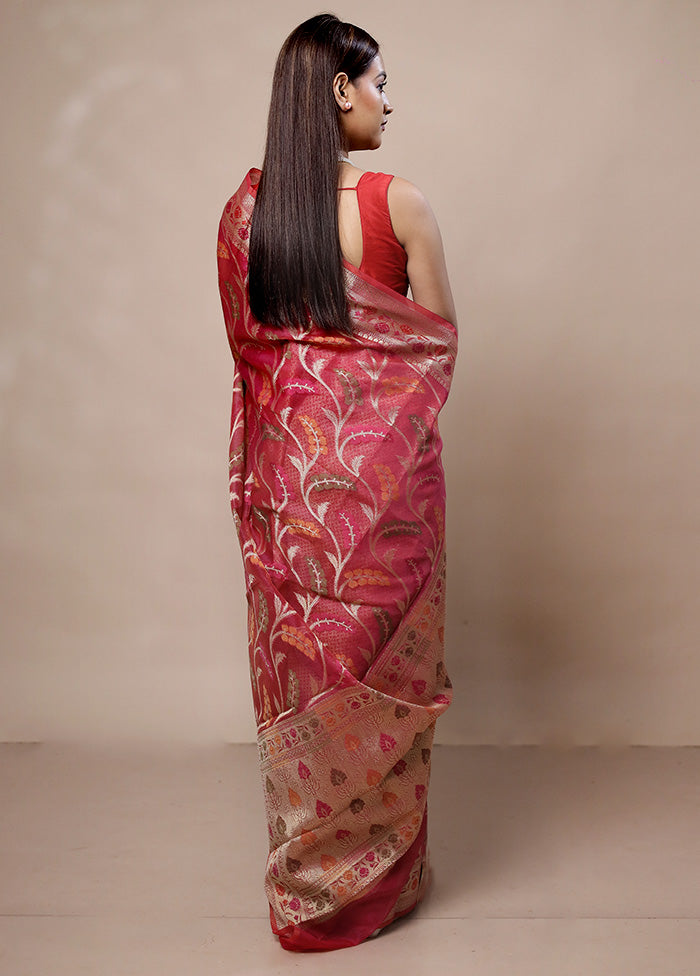 Pink Kora Silk Saree With Blouse Piece