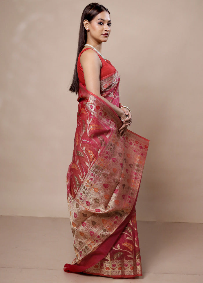 Pink Kora Silk Saree With Blouse Piece