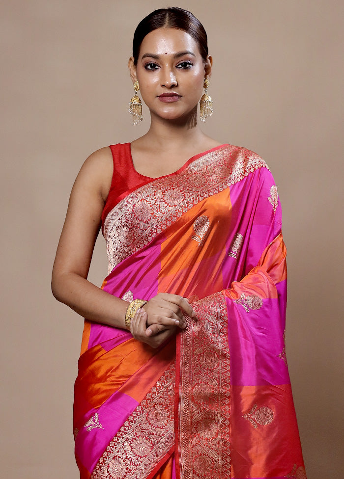 Pink Handloom Katan Pure Silk Saree With Blouse Piece