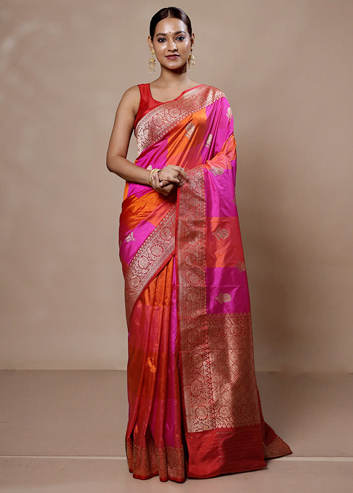 Pink Handloom Katan Pure Silk Saree With Blouse Piece