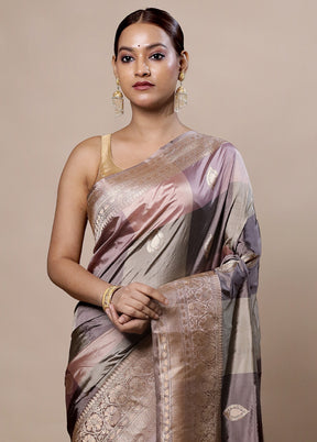 Grey Handloom Katan Pure Silk Saree With Blouse Piece