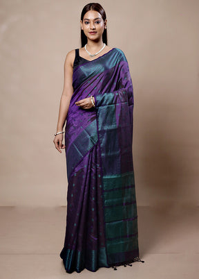 Purple Dupion Silk Saree With Blouse Piece