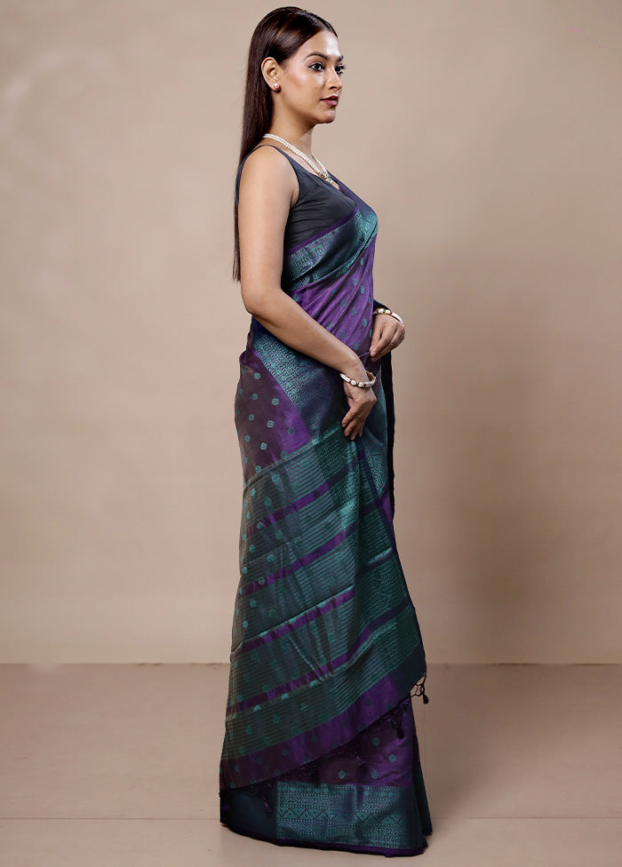 Purple Dupion Silk Saree With Blouse Piece