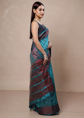 Blue Dupion Silk Saree With Blouse Piece