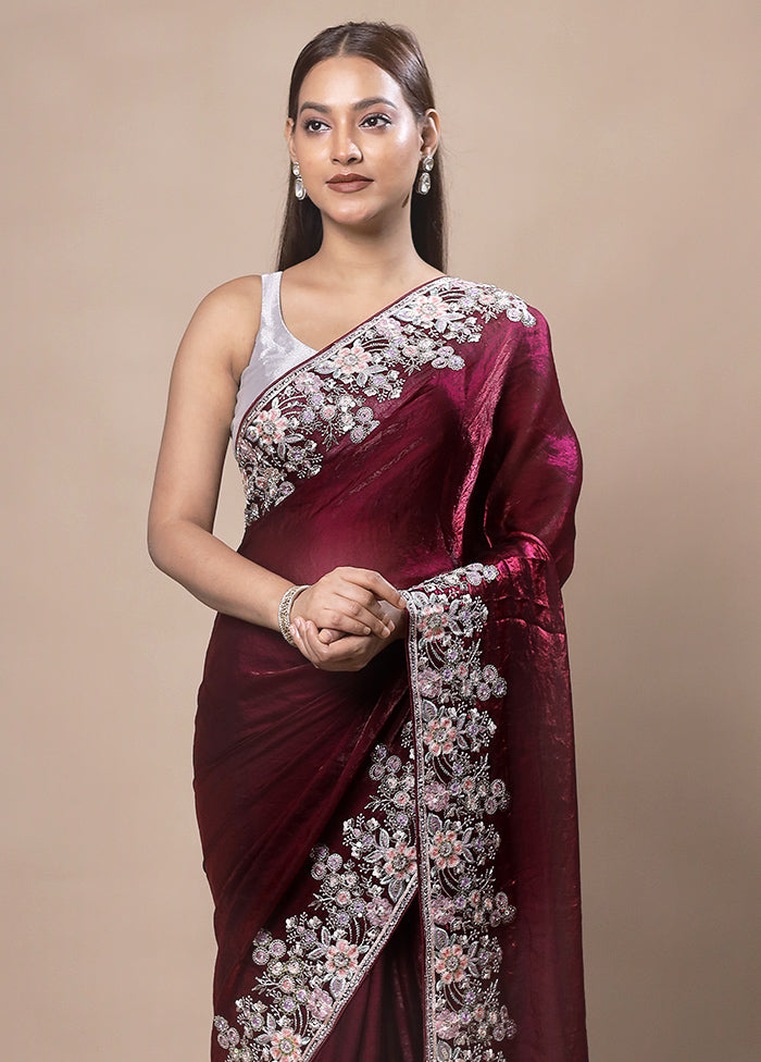 Maroon Jimmy Choo Saree With Blouse Piece