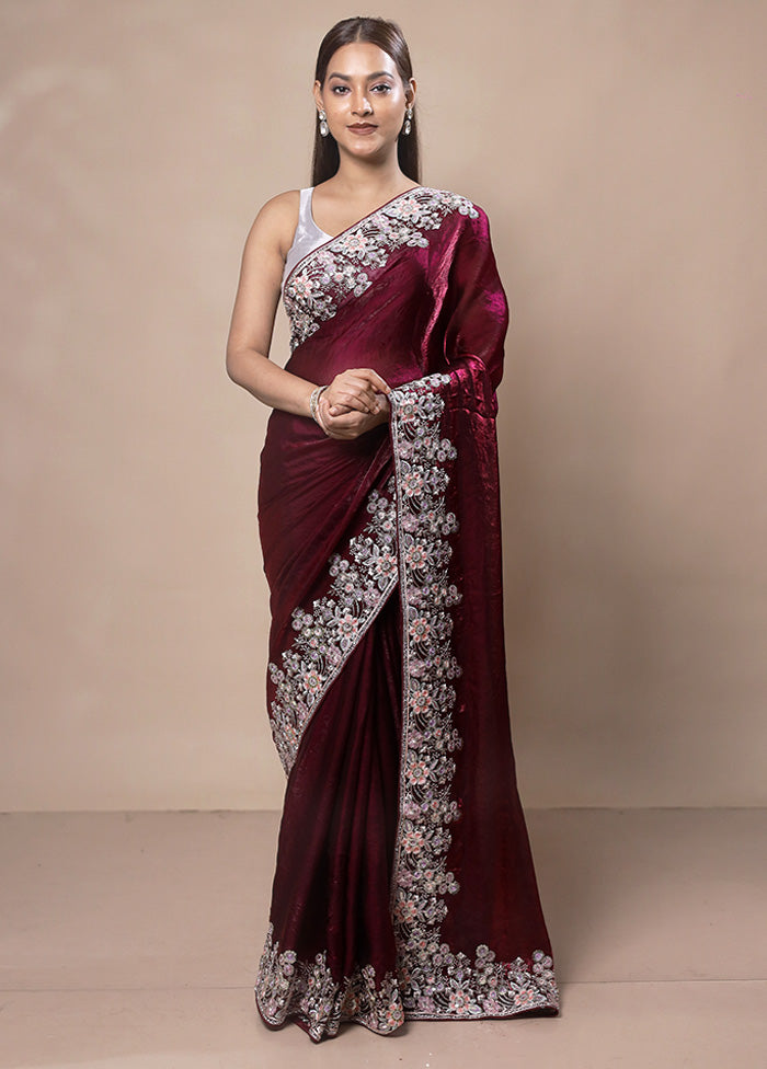 Maroon Jimmy Choo Saree With Blouse Piece