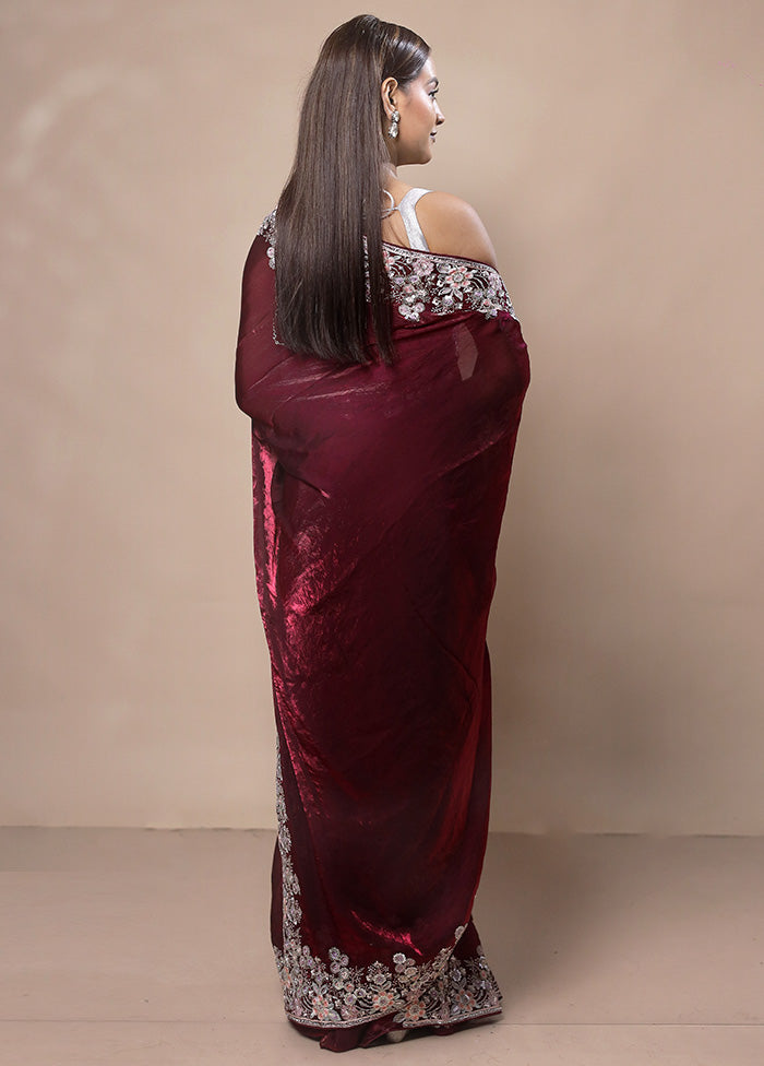 Maroon Jimmy Choo Saree With Blouse Piece