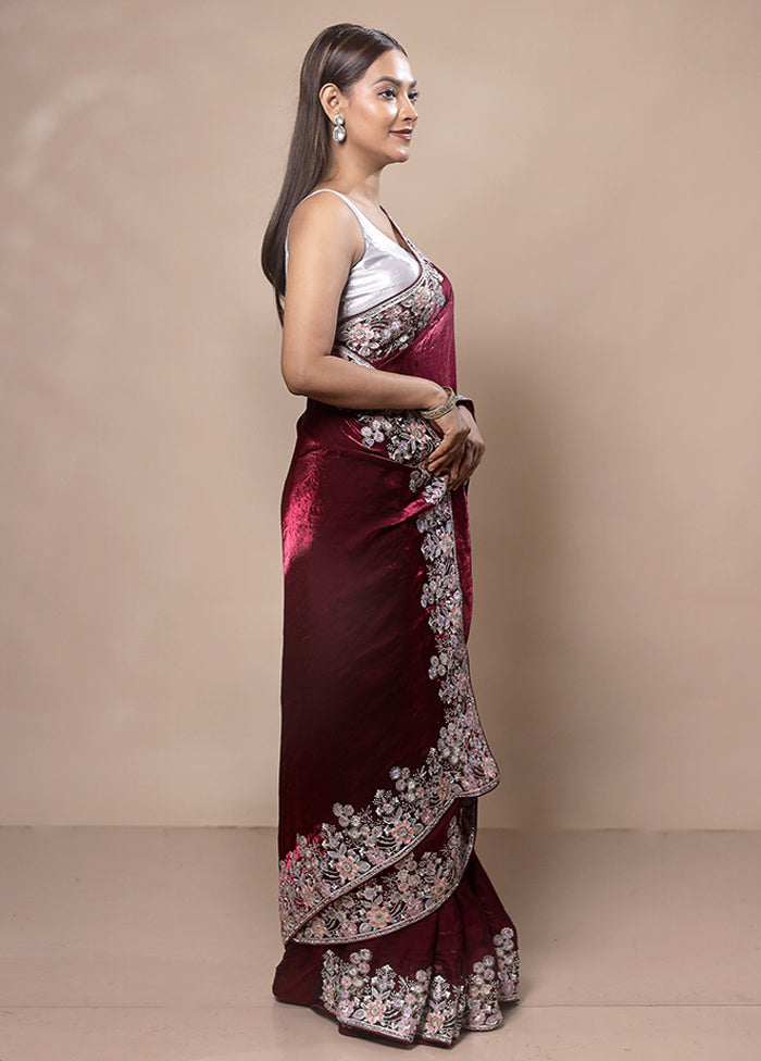 Maroon Jimmy Choo Saree With Blouse Piece