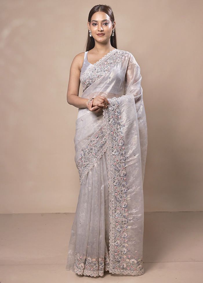 off white Jimmy Choo Saree With Blouse Piece