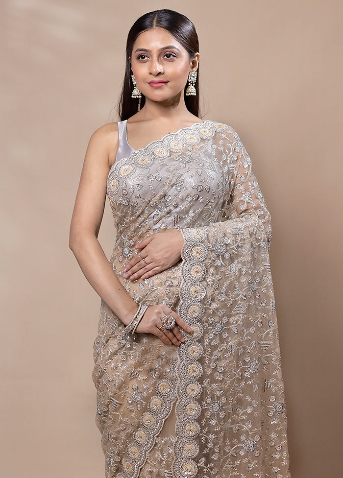 Grey Handloom Pure Jimmy Choo Saree With Blouse Piece