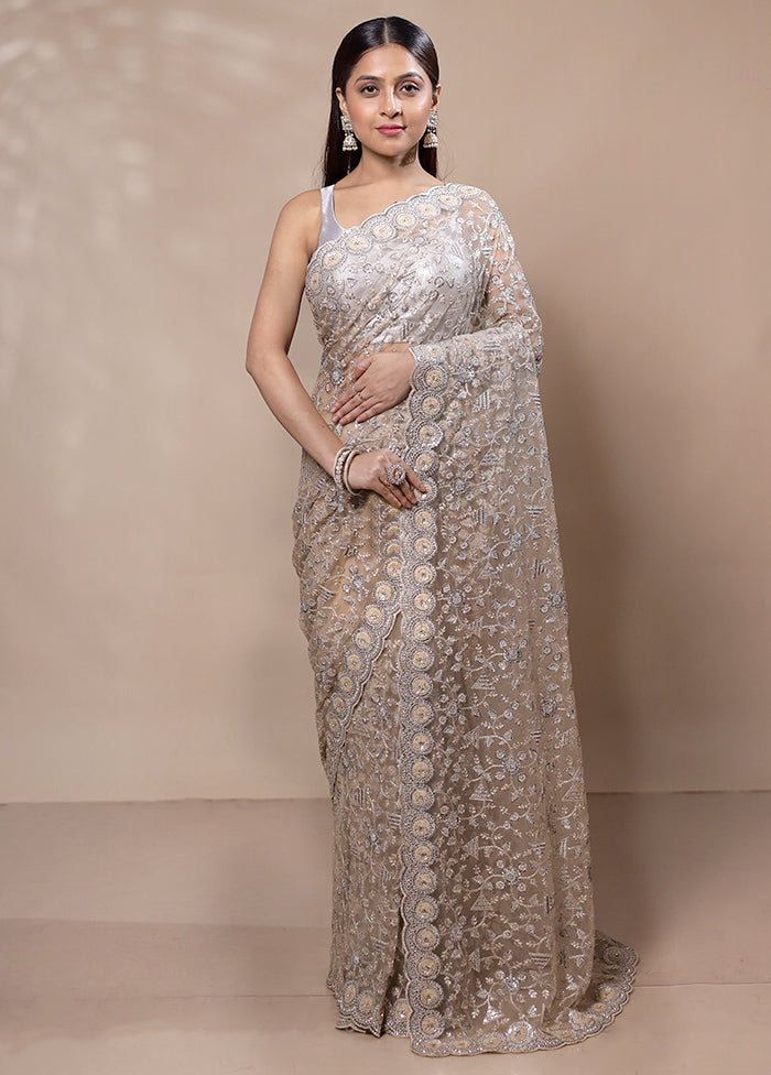 Grey Handloom Pure Jimmy Choo Saree With Blouse Piece