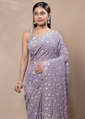 Lavender Handloom Pure Jimmy Choo Saree With Blouse Piece