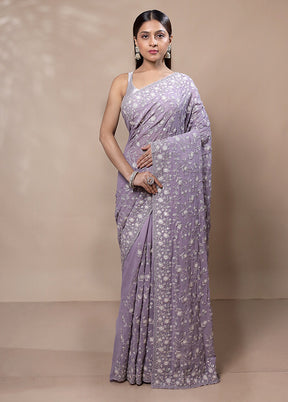 Lavender Handloom Pure Jimmy Choo Saree With Blouse Piece