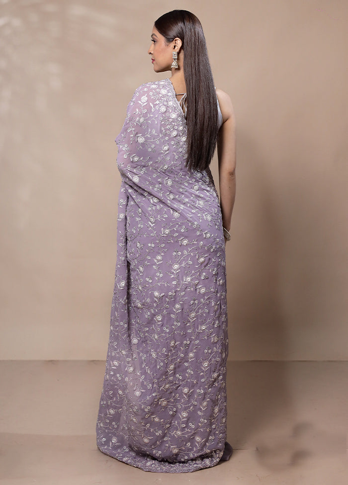 Lavender Handloom Pure Jimmy Choo Saree With Blouse Piece