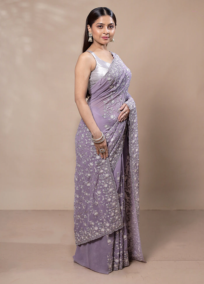 Lavender Handloom Pure Jimmy Choo Saree With Blouse Piece