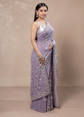 Lavender Handloom Pure Jimmy Choo Saree With Blouse Piece