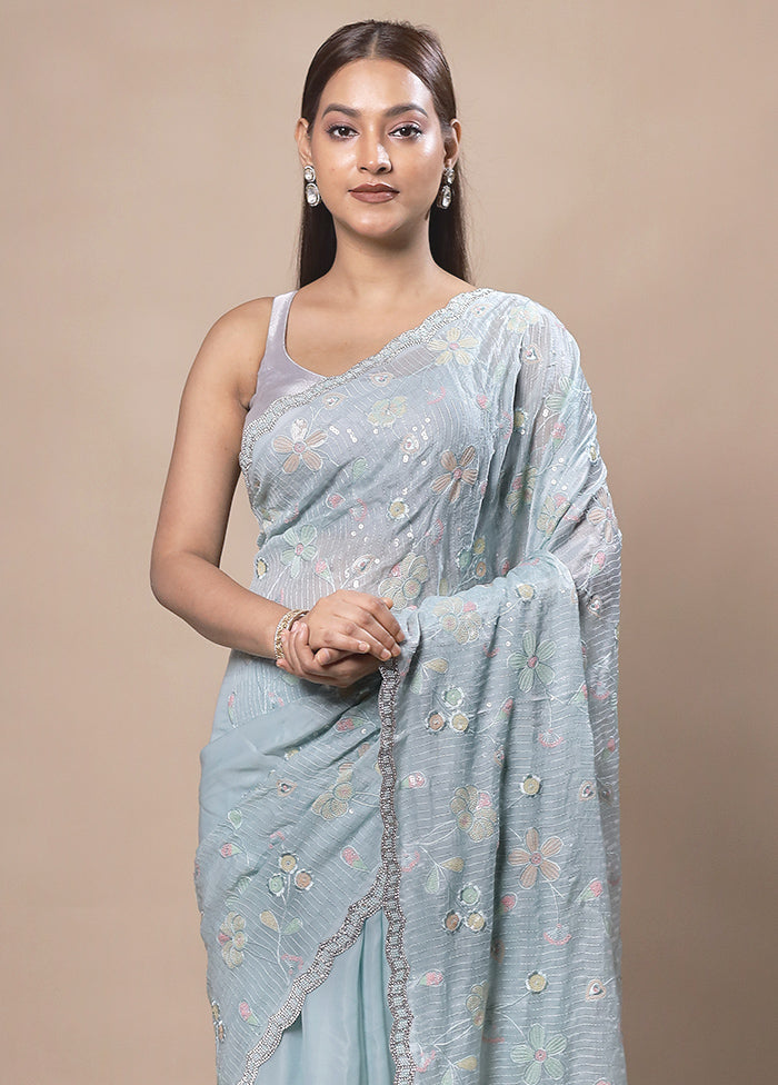 Sky Blue Jimmy Choo Saree With Blouse Piece