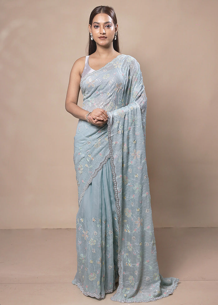 Sky Blue Jimmy Choo Saree With Blouse Piece