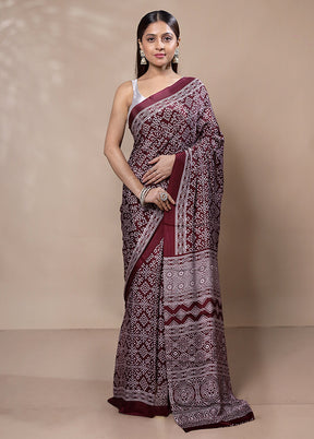 Maroon Modal Silk Saree Without Blouse Piece