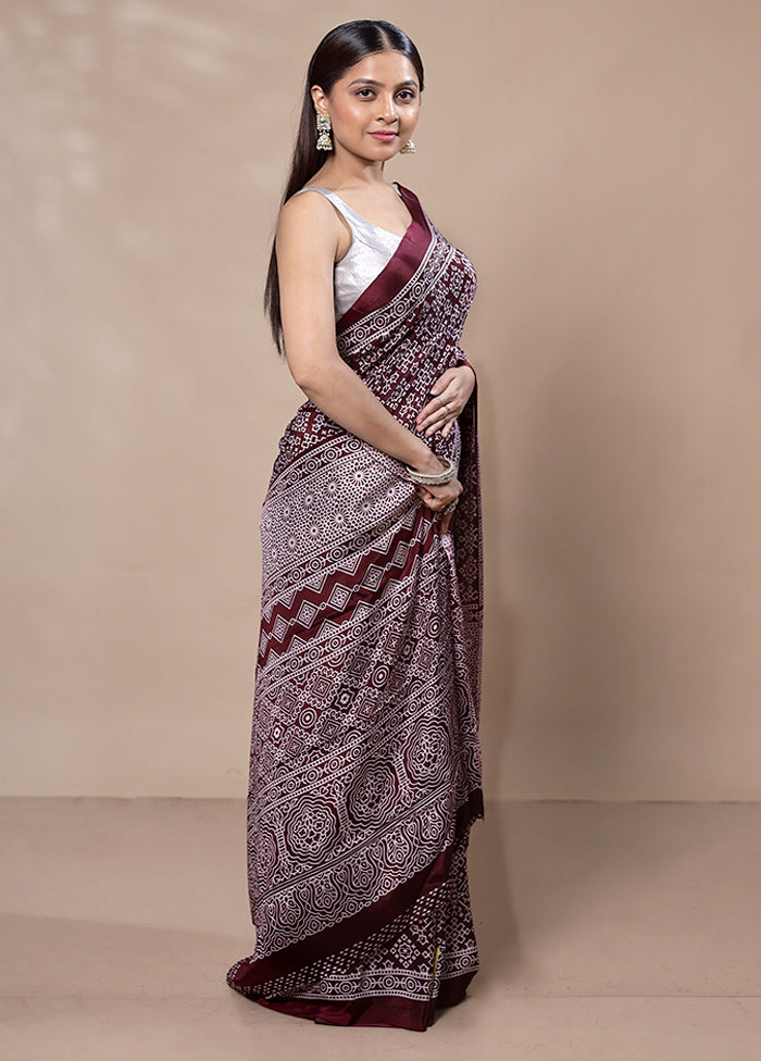 Maroon Modal Silk Saree Without Blouse Piece